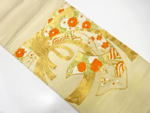 アンティーク　束ね熨斗に菊・牡丹・梅模様刺繍袋帯（材料）